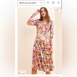 Urban Outfitters Hosbjerg Floral Shell-Print Long Sleeve Dress XS/S